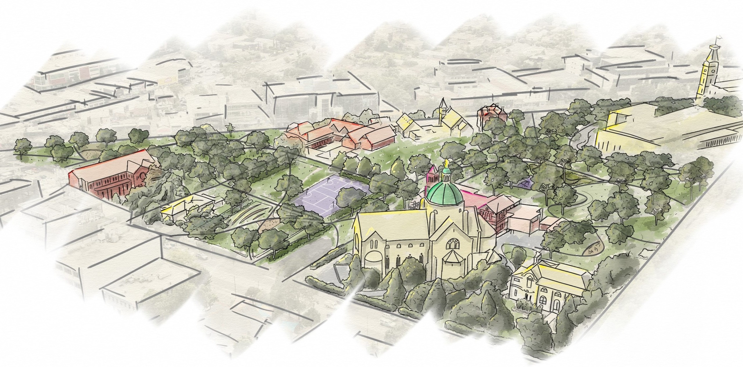 An artistic impression of Camberwell Civic Park's long-term vision