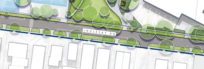 Map highlighting proposed recommendations to Inglesby Road from the master plan