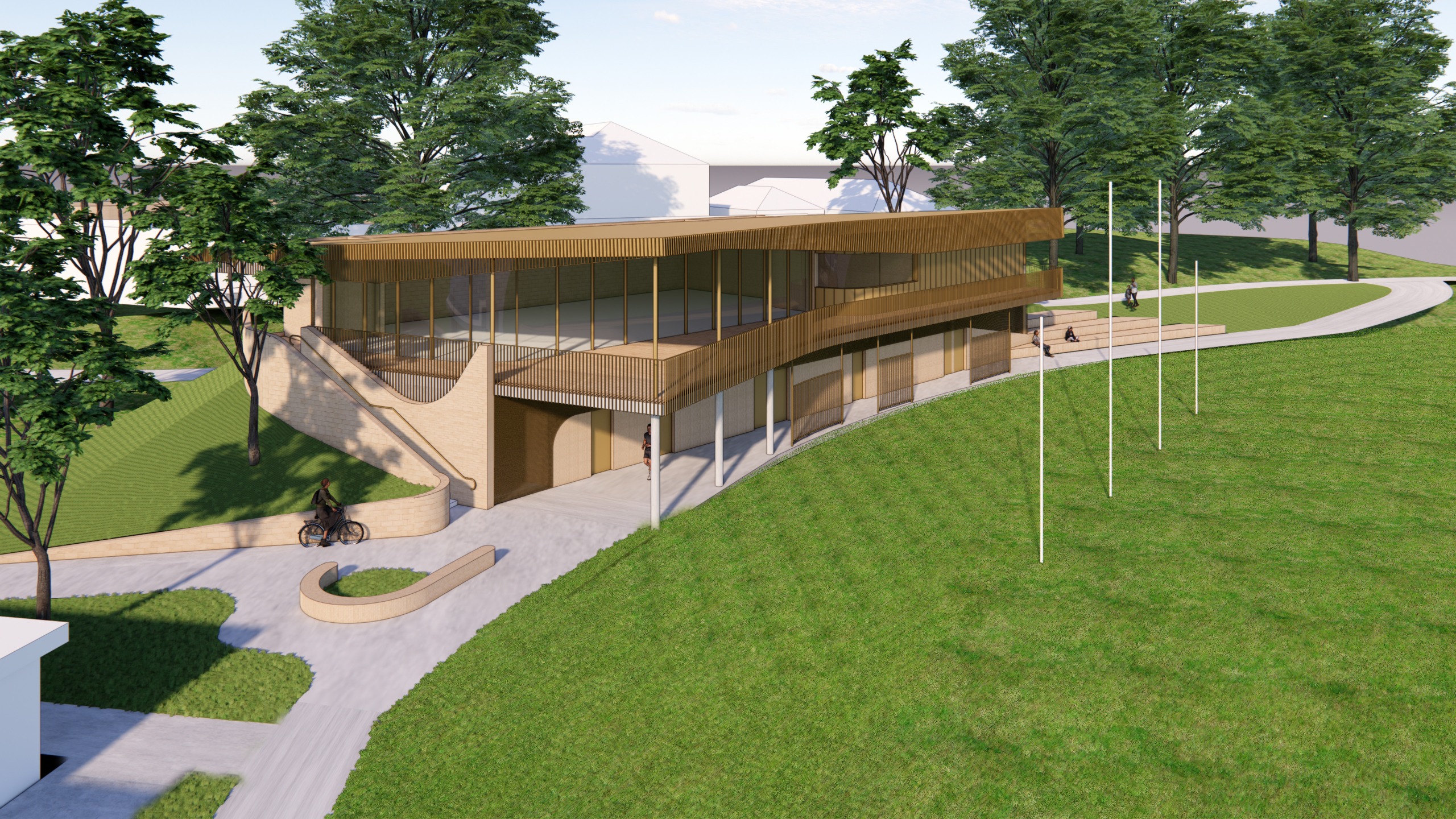 Render of proposed pavilion design from an aerial view