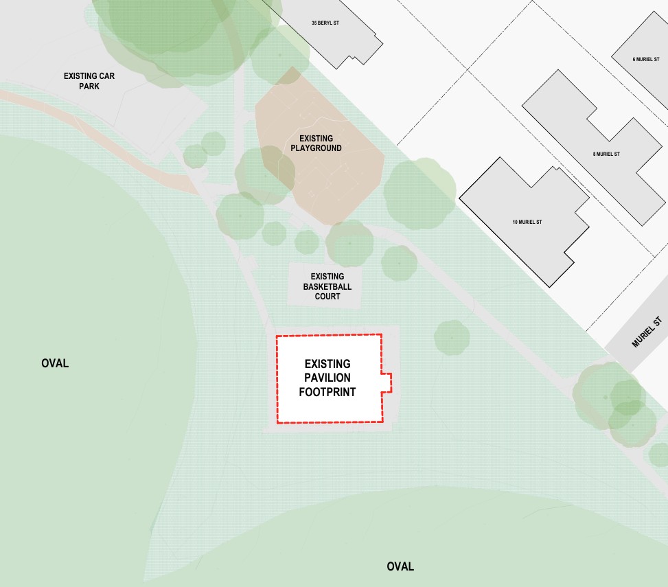 Before: Site plan showing existing pavilion footprint