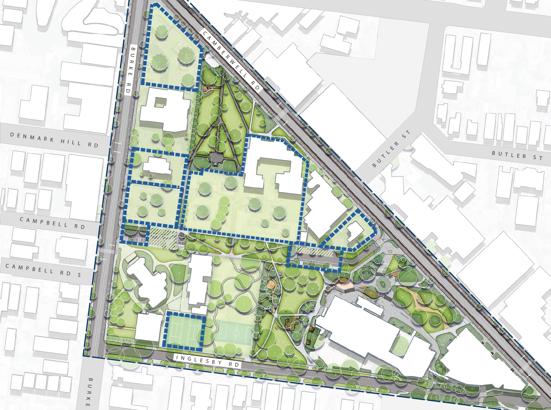Map highlighting proposed recommendations to stage 3 of the master plan