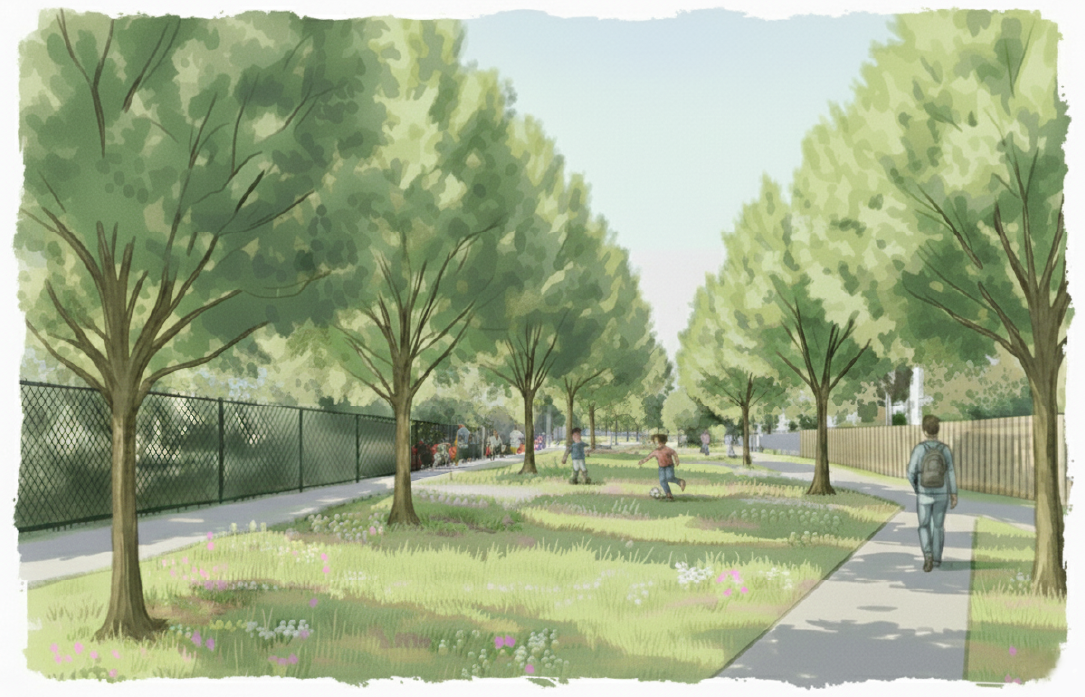 After: Sketch image of how Reserve Road could look as part of the master plan