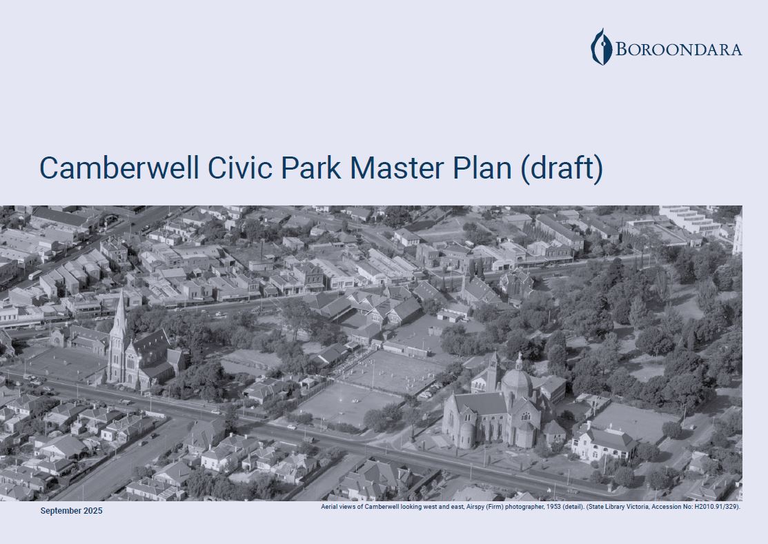 Front cover thumbnail of the draft Camberwell Civic Park Master Plan