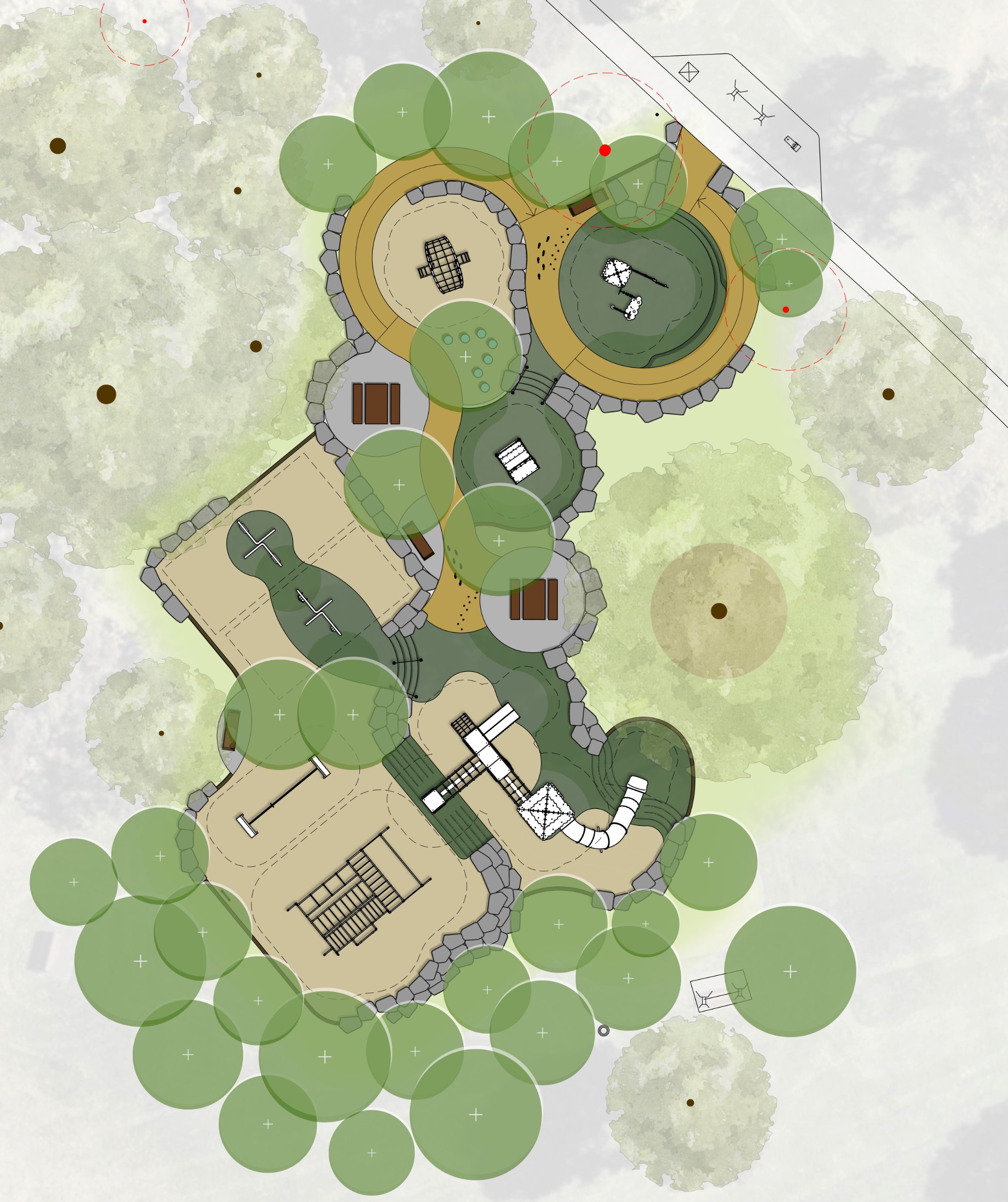 An aerial map showing the draft design for the new playground