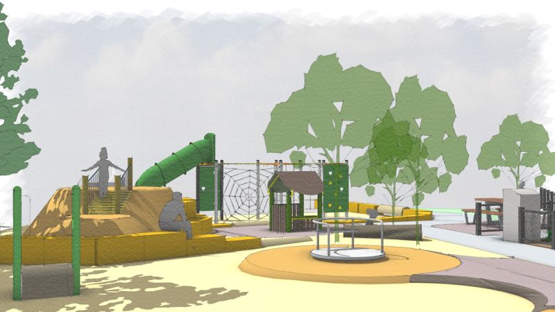 A side view render of the updated draft playground design