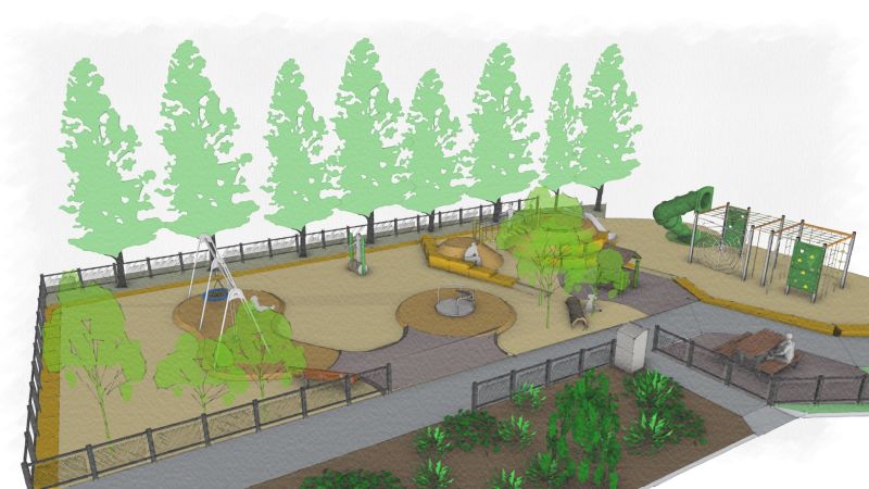 ​An aerial view render of the updated draft playground design