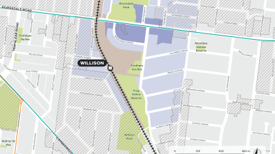 Map of Riversdale-Willison train and tram zone