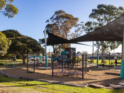 An overview photo of the new playground at Burwood Reserve