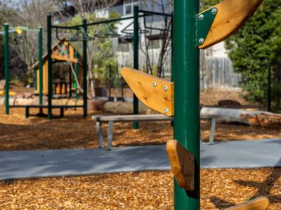 A photo of the nature play trail with steppers