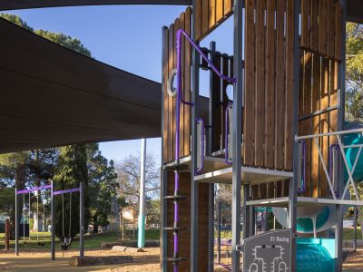 A photo showing part of the new combination play unit at the Burwood Reserve playground