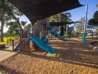 A side view photo of the new playground at the Burwood Reserve